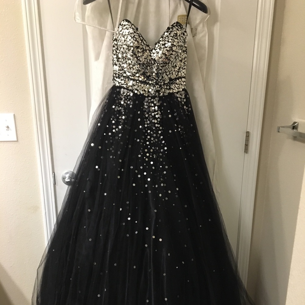 Black and silver beaded prom dress